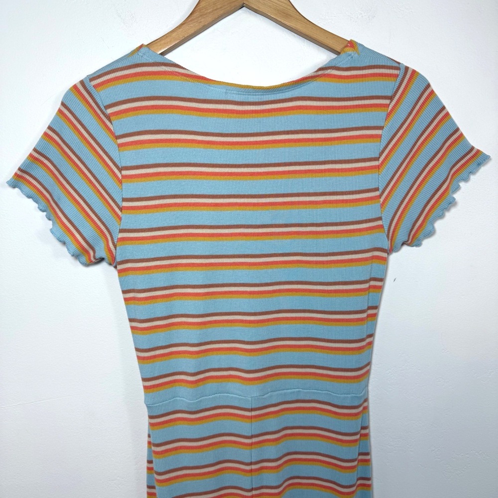 Roxy Ribbed Midi Dress M Blue Orange Striped Lettuce Edge‎ Retro Coastal Preppy - Picture 8 of 14